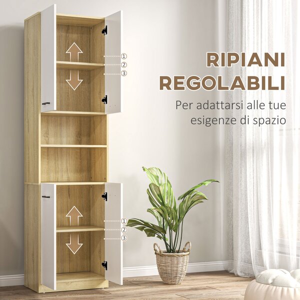 Kleankin Mobile Bagno in Truciolato Bianco con 2 Armadietti con Ante e 2 Ripiani Aperti, 53x33.5x195.7 cm|Aosom