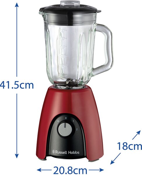 Russell Hobbs Frullatore con Bicchiere Capacit 1.5 Litri Potenza 650 Watt 2 Velocit colore Rosso e Nero - 27120-56