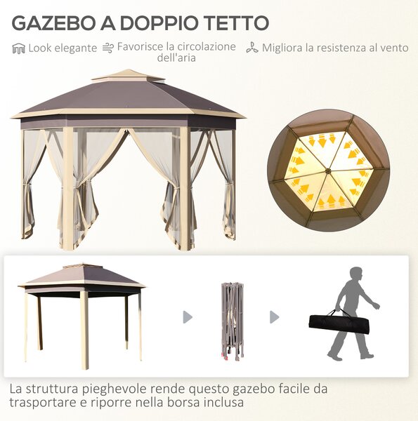 Outsunny Gazebo Pieghevole da Giardino con Zanzariera e Doppio Tetto 405x340x285 cm, Beige|Aosom