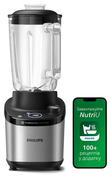 Philips Frullatore con Bicchiere Capacit 2 Litri Potenza 1500W colore Nero/Metallo Serie 7000 - HR3760/00