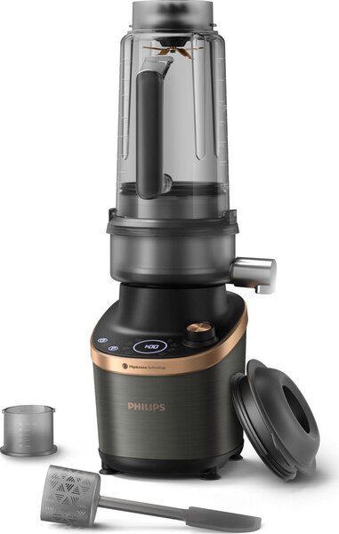 Philips Frullatore con Bicchiere Flip & Juice Capacit 2 Litri Potenza 1500 Watt con Tecnologia ProBlend Ultra colore Nero / Rame - HR3770/00