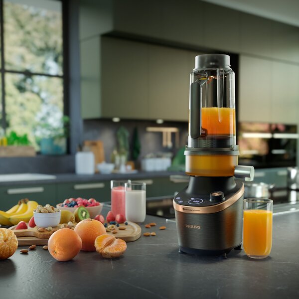 Philips Frullatore con Bicchiere Flip & Juice Capacit 2 Litri Potenza 1500 Watt con Tecnologia ProBlend Ultra colore Nero / Rame - HR3770/00