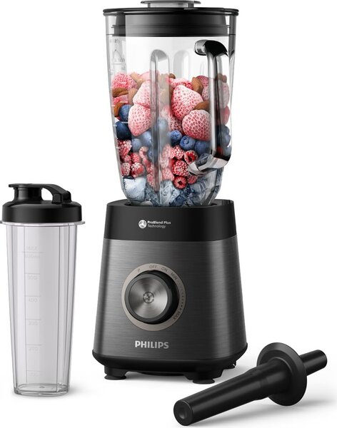 Philips Frullatore con Bicchiere Capacit Ciotola 2 Litri Potenza 1200 Watt con Tritaghiaccio colore Nero e Grigio - HR3041/00