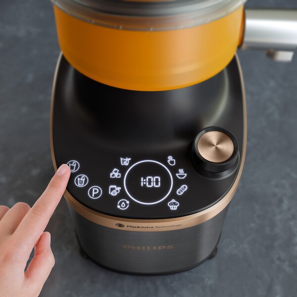 Philips Frullatore con Bicchiere Flip & Juice Capacit 2 Litri Potenza 1500 Watt con Tecnologia ProBlend Ultra colore Nero / Rame - HR3770/00