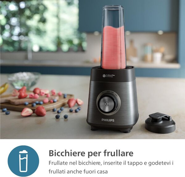 Philips Frullatore con Bicchiere Capacit Ciotola 2 Litri Potenza 1200 Watt con Tritaghiaccio colore Nero e Grigio - HR3041/00
