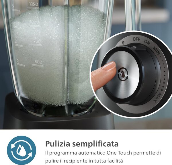 Philips Frullatore con Bicchiere Capacit Ciotola 2 Litri Potenza 1200 Watt con Tritaghiaccio colore Nero e Grigio - HR3041/00