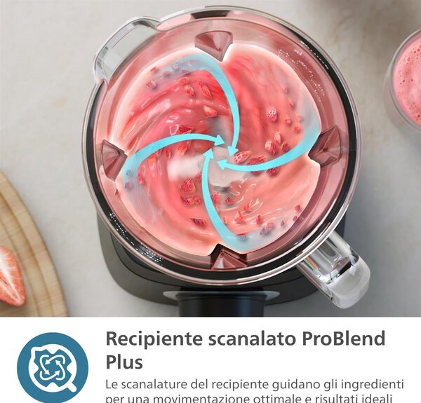 Philips Frullatore con Bicchiere Capacit Ciotola 2 Litri Potenza 1200 Watt con Tritaghiaccio colore Nero e Grigio - HR3041/00