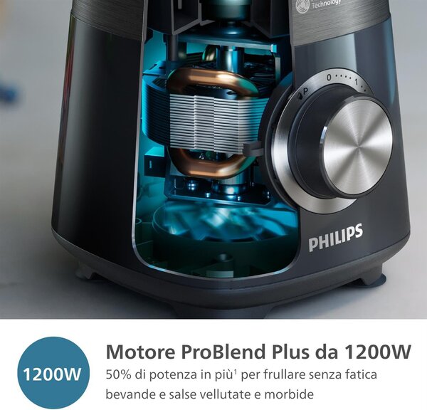 Philips Frullatore con Bicchiere Capacit Ciotola 2 Litri Potenza 1200 Watt con Tritaghiaccio colore Nero e Grigio - HR3041/00