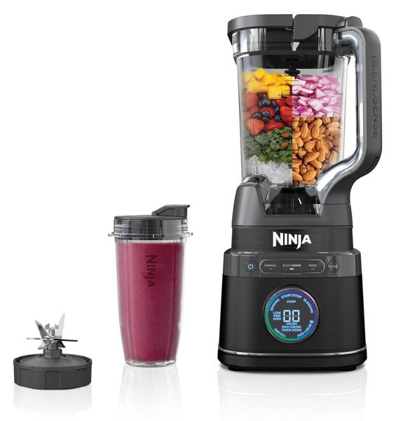 Ninja Frullatore con Bicchiere Potenza 1200 Watt con Caraffa da 2 Litri e 2 Bicchieri Monoporzione per Frullati e Smoothies colore Nero - Detect Po
