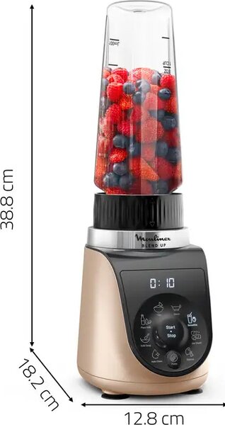 Moulinex OUTLET - Frullatore con Bicchiere Potenza 1000W 8 Velocit Capacit 0,85 Litri colore Nero/Oro Blend Up - LM190AF0