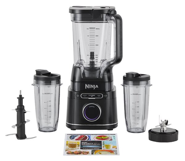 Ninja Frullatore con Bicchiere Potenza 1200 Watt con Caraffa da 2 Litri e 2 Bicchieri Monoporzione per Frullati e Smoothies colore Nero - Detect Po