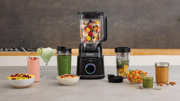 Ninja Frullatore con Bicchiere Potenza 1200 Watt con Caraffa da 2 Litri e 2 Bicchieri Monoporzione per Frullati e Smoothies colore Nero - Detect Po