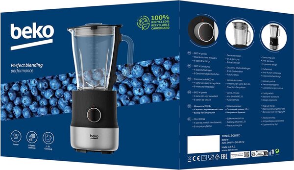 Beko Frullatore con Bicchiere Potenza 800 watt Capacit 1,8 litri colore Inox - TBN81808BX