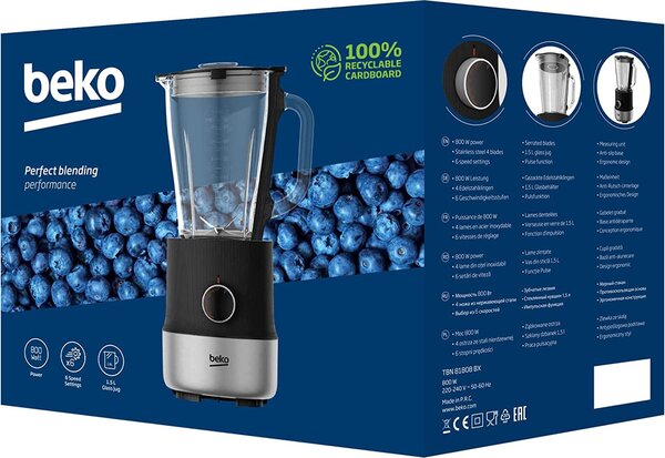 Beko Frullatore con Bicchiere Potenza 800 watt Capacit 1,8 litri colore Inox - TBN81808BX