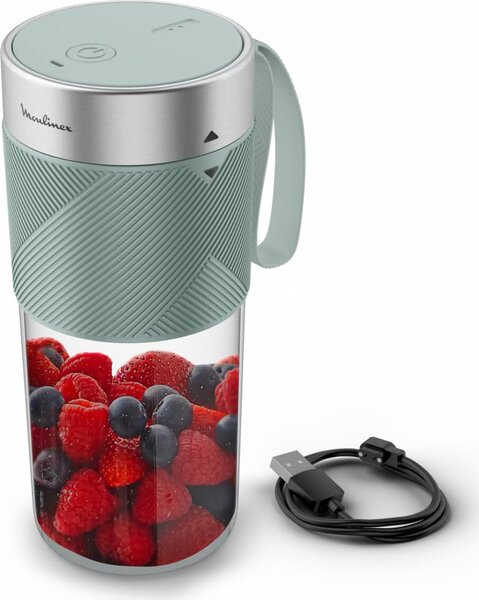Moulinex Frullatore Portatile per Smoothies a Batteria Capacit 300 ml 1 Velocit con Cavo di Ricarica e Porta USB colore Grigio - LM1C0410 Lightmix