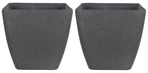 Set di 2 vasi per piante fioriera in poliresina solida grigio scuro in miscela di pietra quadrata 49 x 49 cm resistente ai raggi UV Beliani
