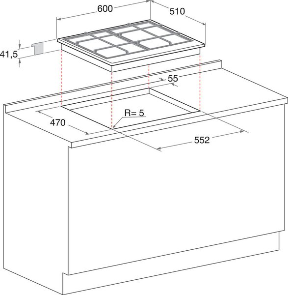 Hotpoint Ariston FTGHL 641 D/IX/HA Piano Cottura 4 Fuochi a Gas 60 cm Griglie in Ghisa (Bruciatore Direct Flame) colore Inox