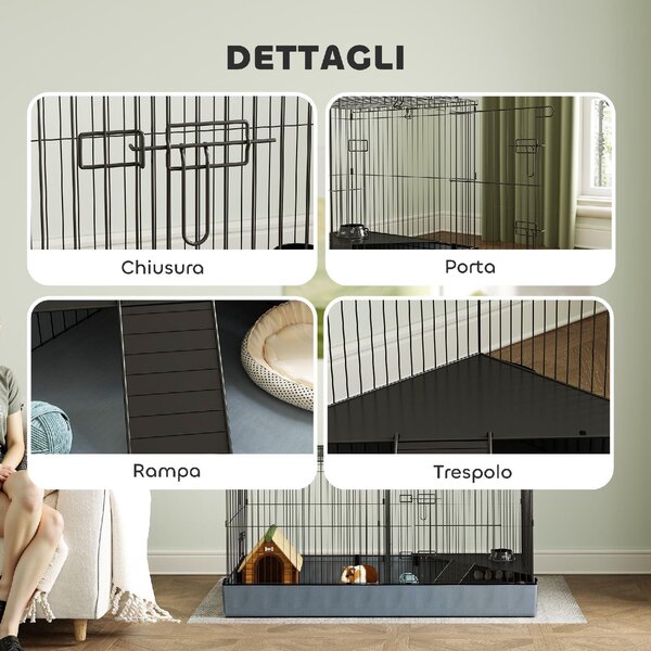 AllMyPets Gabbia per Animali Piccoli 2 in 1 Coperchio Rimovibile e Sezioni Separate 121x61x61 cm colore Nero - K633BK