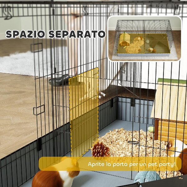 AllMyPets Gabbia per Animali Piccoli 2 in 1 Coperchio Rimovibile e Sezioni Separate 121x61x61 cm colore Nero - K633BK