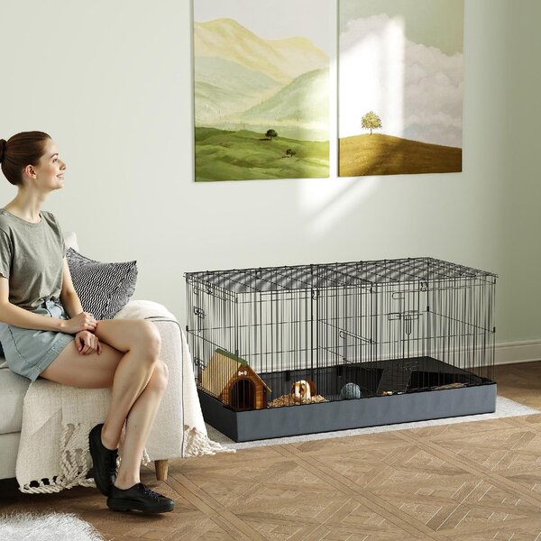 AllMyPets Gabbia per Animali Piccoli 2 in 1 Coperchio Rimovibile e Sezioni Separate 121x61x61 cm colore Nero - K633BK