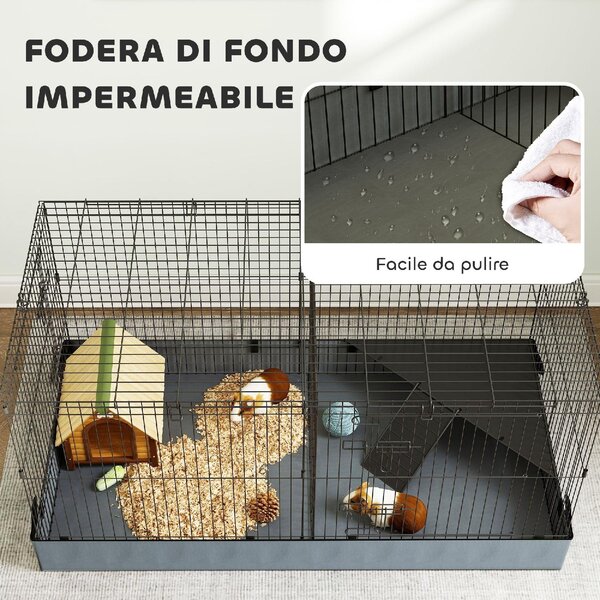 AllMyPets Gabbia per Animali Piccoli 2 in 1 Coperchio Rimovibile e Sezioni Separate 121x61x61 cm colore Nero - K633BK