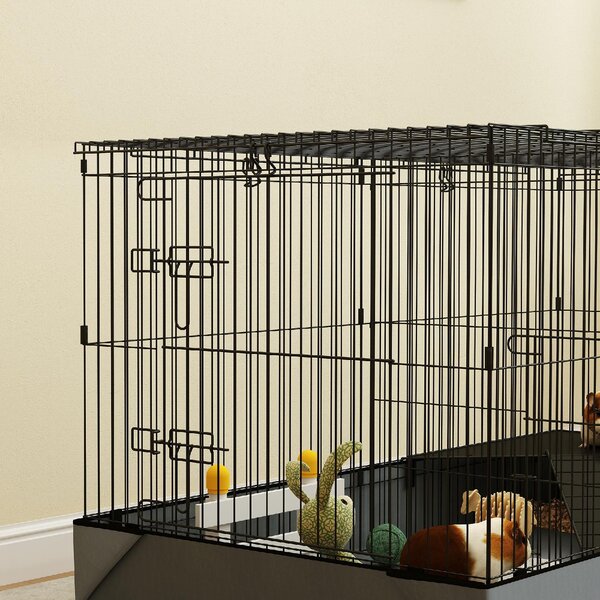 AllMyPets Gabbia per Animali Piccoli 2 in 1 Coperchio Rimovibile e Sezioni Separate 121x61x61 cm colore Nero - K633BK