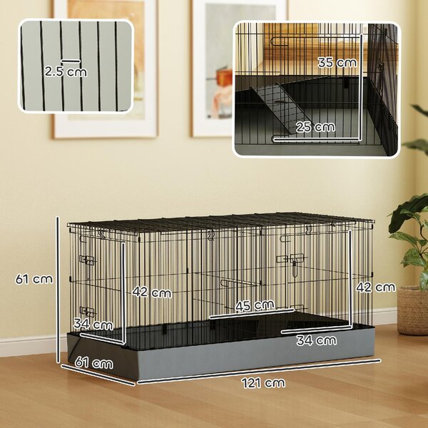 AllMyPets Gabbia per Animali Piccoli 2 in 1 Coperchio Rimovibile e Sezioni Separate 121x61x61 cm colore Nero - K633BK