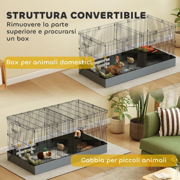 AllMyPets Gabbia per Animali Piccoli 2 in 1 Coperchio Rimovibile e Sezioni Separate 121x61x61 cm colore Nero - K633BK
