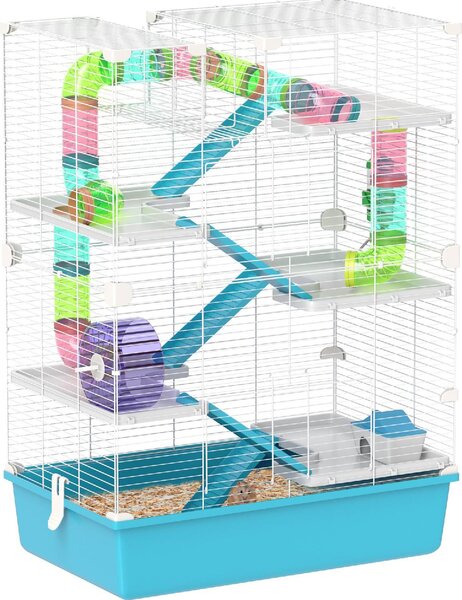 AllMyPets Gabbia per Criceti 6 Livelli con Tunnel, Ruota, Rampe, Casetta, Bottiglia e Ciotola colore Azzurro - 0LBJ592