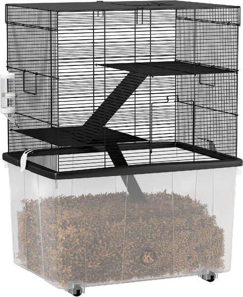 AllMyPets Gabbia per Criceti 3 Piani con Ruote 2 Piattaforme Rampe Ciotola e Bottiglia 58x43x74 cm colore Nero - K635BK