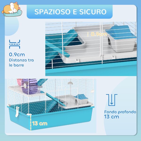 AllMyPets Gabbia per Criceti 6 Livelli con Tunnel, Ruota, Rampe, Casetta, Bottiglia e Ciotola colore Azzurro - 0LBJ592