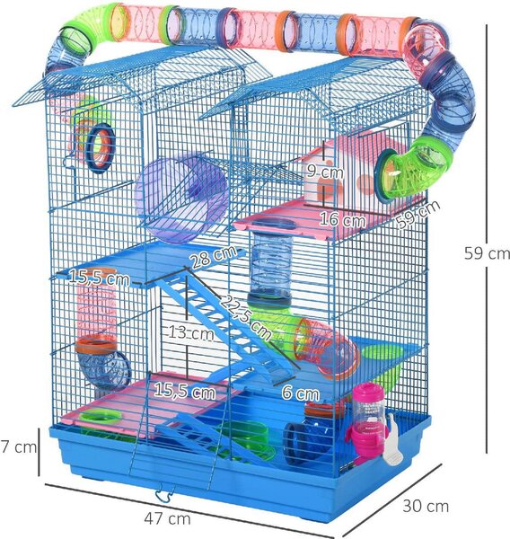 AllMyPets Gabbia per criceti per animali domenstici 5 piani con componenti inclusi blu - D5116D