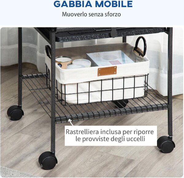 AllMyPets Gabbia per Pappagallini con 2 Posatoi e Scala ad Arco in Acciaio 62.5x62.5x156 cm colore Grigio - DHD1054