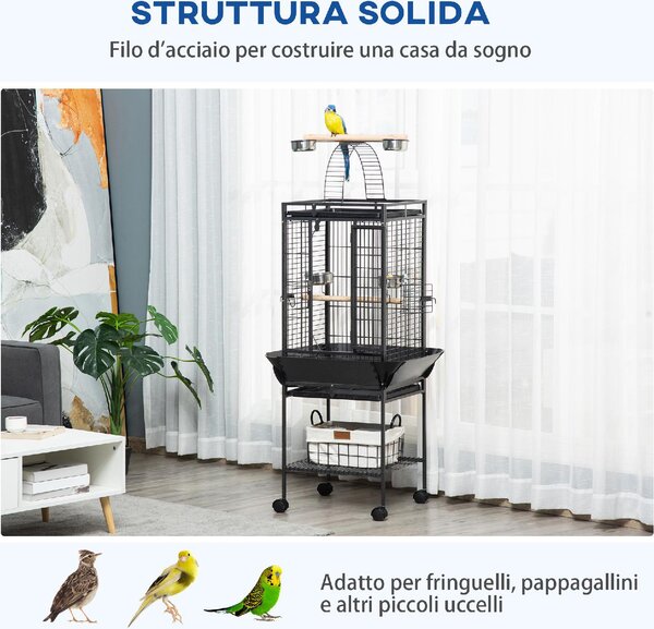 AllMyPets Gabbia per Pappagallini con 2 Posatoi e Scala ad Arco in Acciaio 62.5x62.5x156 cm colore Grigio - DHD1054