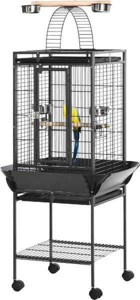 AllMyPets Gabbia per Pappagallini con 2 Posatoi e Scala ad Arco in Acciaio 62.5x62.5x156 cm colore Grigio - DHD1054