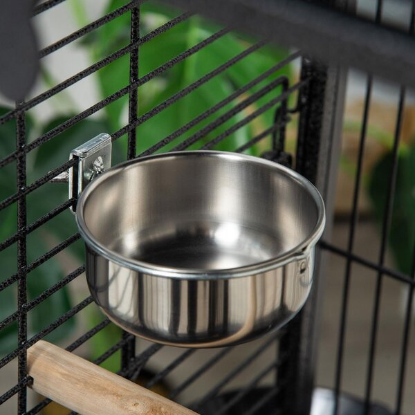 AllMyPets Gabbia per Pappagallini con 2 Posatoi e Scala ad Arco in Acciaio 62.5x62.5x156 cm colore Grigio - DHD1054