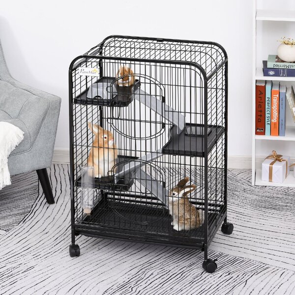 AllMyPets Gabbia per Roditori con Ruote Ciotola e Bottiglia 64x43.5x93cm Nero - 158ekD51