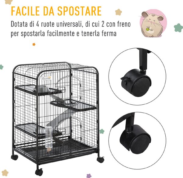 AllMyPets Gabbia per Roditori con Ruote Ciotola e Bottiglia 64x43.5x93cm Nero - 158ekD51