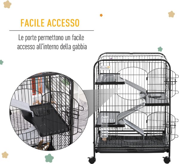 AllMyPets Gabbia per Roditori con Ruote Ciotola e Bottiglia 64x43.5x93cm Nero - 158ekD51