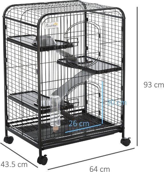 AllMyPets Gabbia per Roditori con Ruote Ciotola e Bottiglia 64x43.5x93cm Nero - 158ekD51