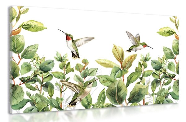 Stampa su tela – Colibrì e foglie