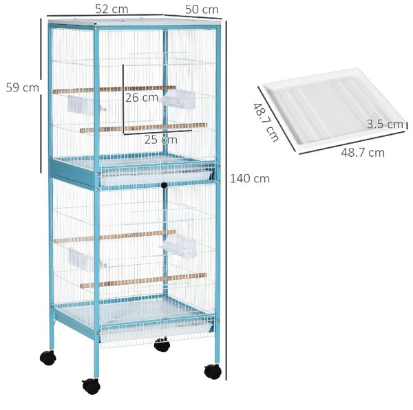 AllMyPets Gabbia per Uccelli 2 in 1 Voliera da Interni con 4 Ruote e Vassoi Estraibili 51.5x50x140cm