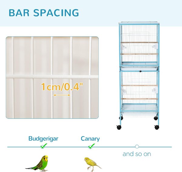 AllMyPets Gabbia per Uccelli 2 in 1 Voliera da Interni con 4 Ruote e Vassoi Estraibili 51.5x50x140cm