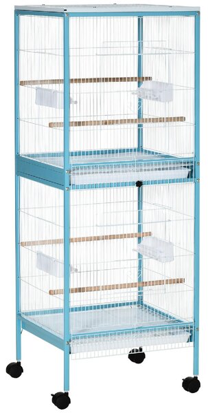 AllMyPets Gabbia per Uccelli 2 in 1 Voliera da Interni con 4 Ruote e Vassoi Estraibili 51.5x50x140cm