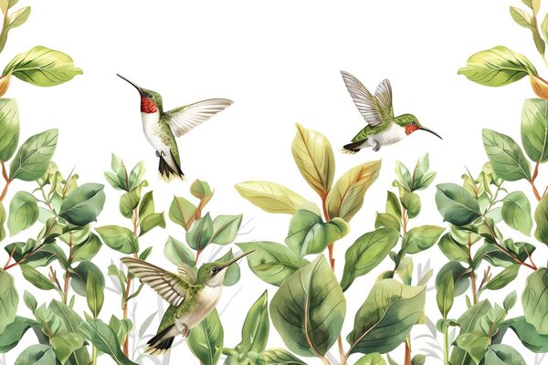 Stampa su tela – Colibrì e foglie