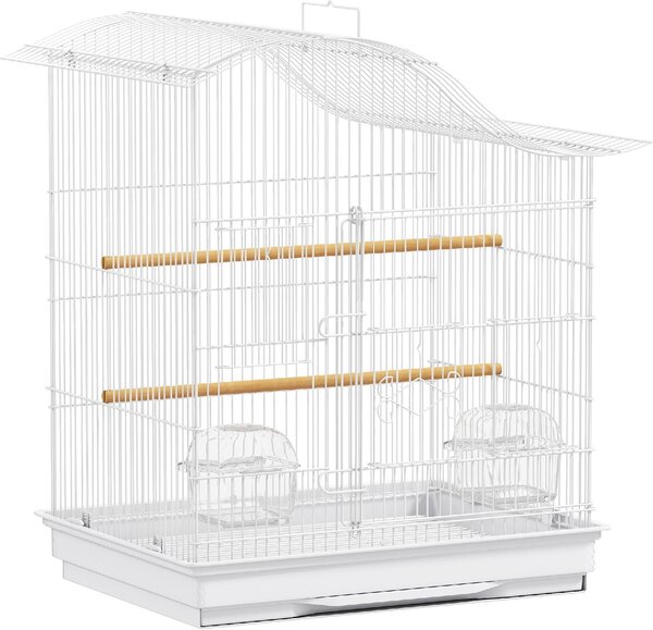 AllMyPets Gabbia per Uccelli a 4 Porte con 2 Ciotole, 2 Posatoi e Vassoio in Metallo e Plastica 47.5x36x54.5 cm colore Bianco