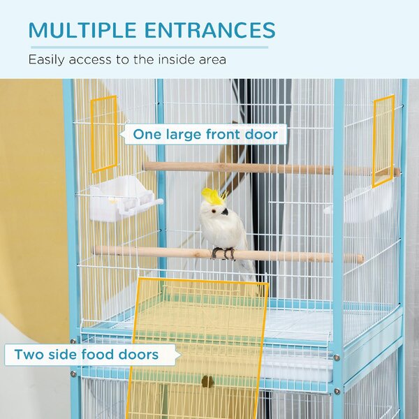 AllMyPets Gabbia per Uccelli 2 in 1 Voliera da Interni con 4 Ruote e Vassoi Estraibili 51.5x50x140cm