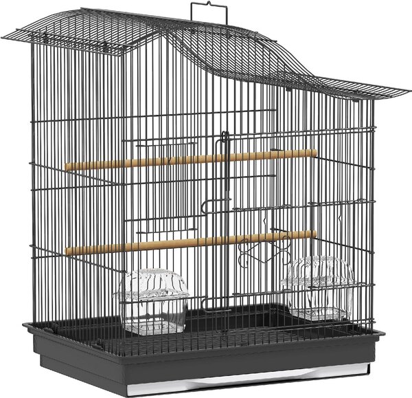 AllMyPets Gabbia per Uccelli a 4 Porte con 2 Ciotole, 2 Posatoi e Vassoio in Metallo e Plastica 47.5x36x54.5 cm colore Nero
