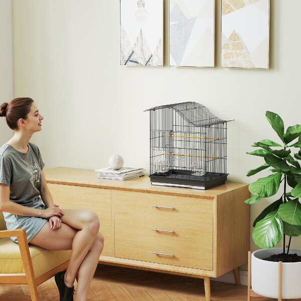 AllMyPets Gabbia per Uccelli a 4 Porte con 2 Ciotole, 2 Posatoi e Vassoio in Metallo e Plastica 47.5x36x54.5 cm colore Nero