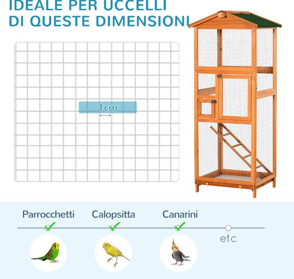 AllMyPets Gabbia per Uccelli Alta 165cm in Legno da Esterno con 2 Porte e Vassoio Estraibile Arancione - 004V00OG-D10